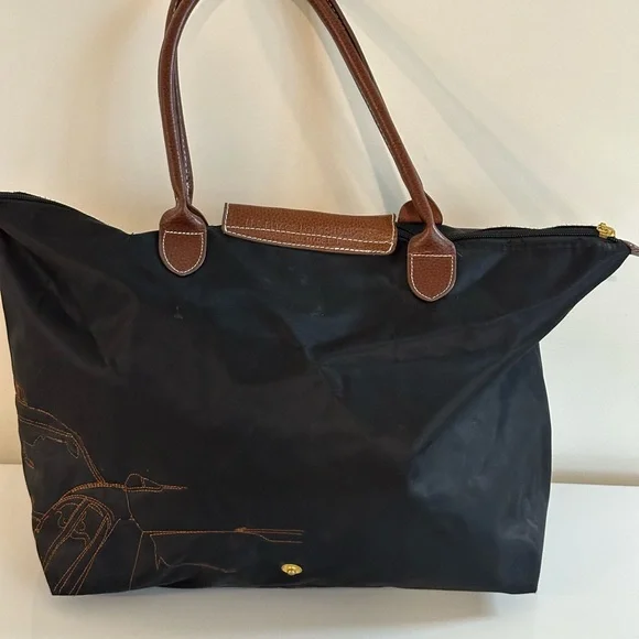 limited-edition Longchamp Le Pliage embroidered tote bag black and brown - Picture 10 of 12